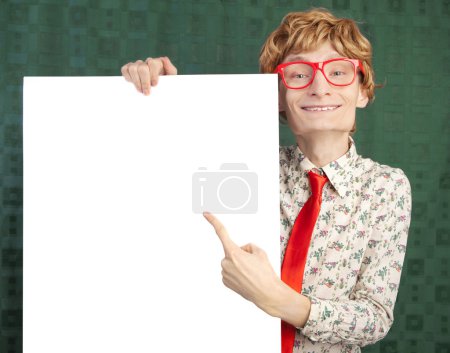 Funny guy with blank card