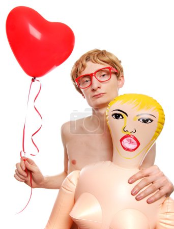 Guy with a blow-up doll
