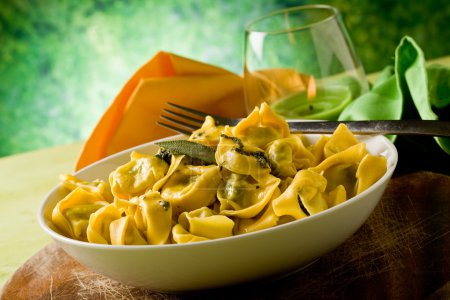 Tortellini with Butter and Sage with green background