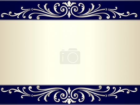 Vintage scroll background in silver beige and blue