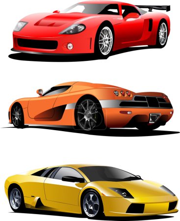 Three sport cars on the road. Vector il