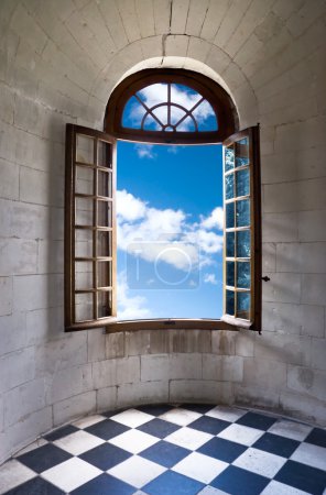 Old wide open window in castle