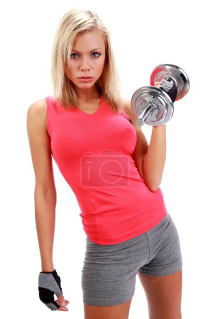 A photo of a woman lifting a weight