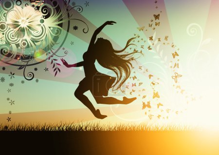 Dancing girl illustration with butterfly
