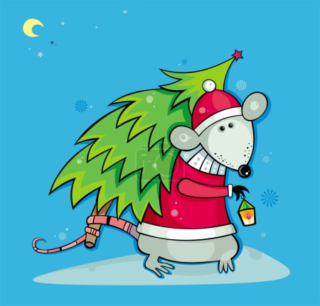 Santa rat with christmas tree