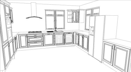 White fill render of a kitchen design