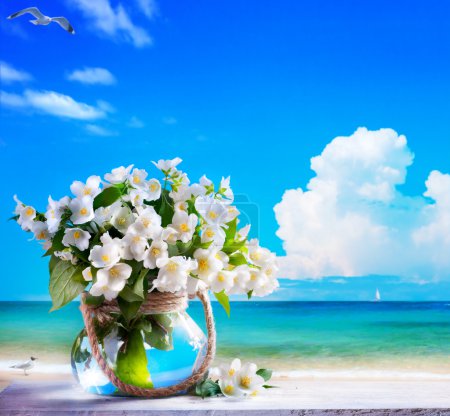 art seascape and jasmine flowers