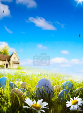 art  easter eggs on spring field