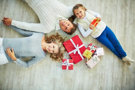 Family with giftboxes