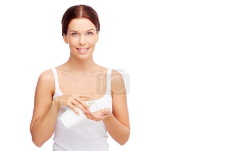 Woman with liquid soap