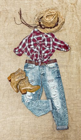 clothing in country style on vintage background