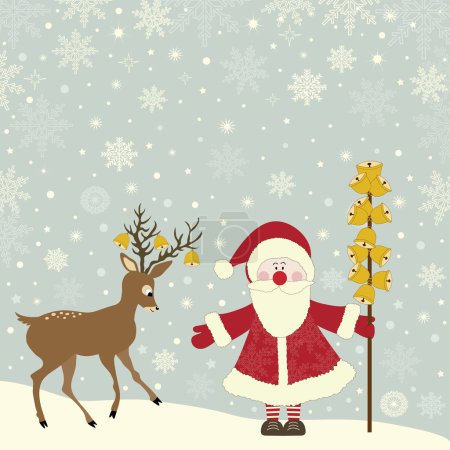 Greeting card with Santa Claus and deer