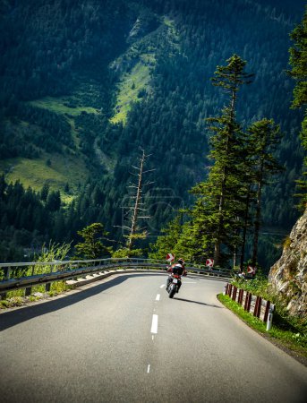Motorcyclist on mountainous road