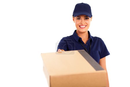 courier service woman delivering a parcel