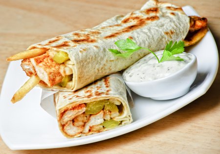 Eastern traditional shawarma plate with sauce