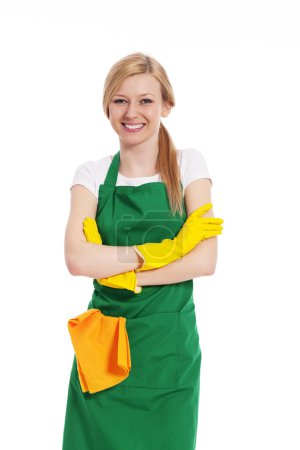 Cheerful woman ready for cleaning