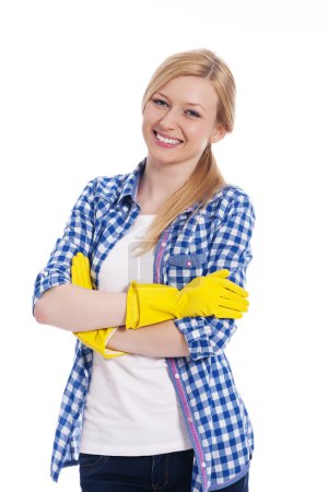 Portrait of smiling beautiful female cleaner
