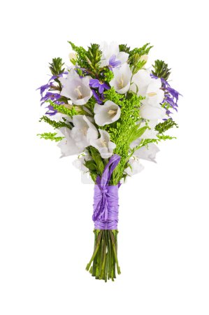 Bouquet of white and blue bells on a white background