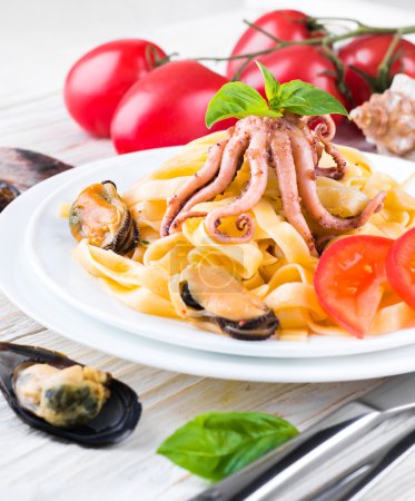 Pasta with mussels and octopus