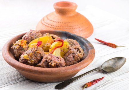 Dish moroccan meatballs with peppers