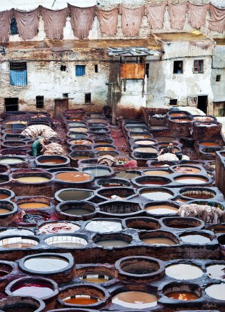 The Moroccan leather factories, ancient craft in Medina of Fes