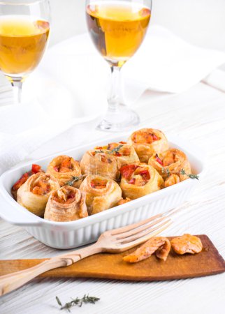 Fish roll salmon with white wine