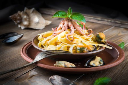 Pasta with mussels and octopus