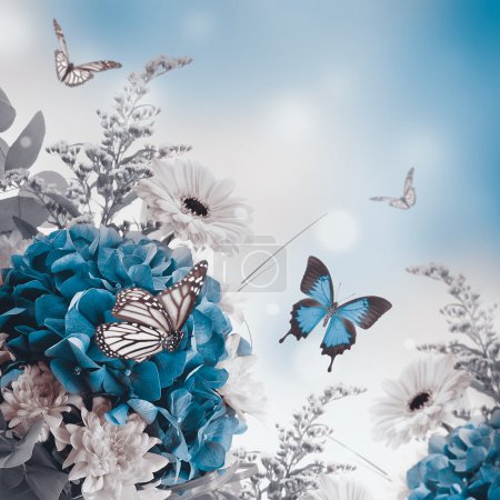 Hydrangeas and  butterflies