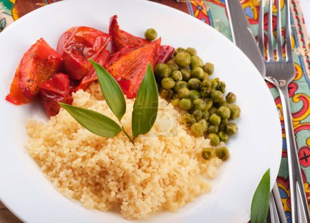 Couscous with green-stuffs and Arabic tableware