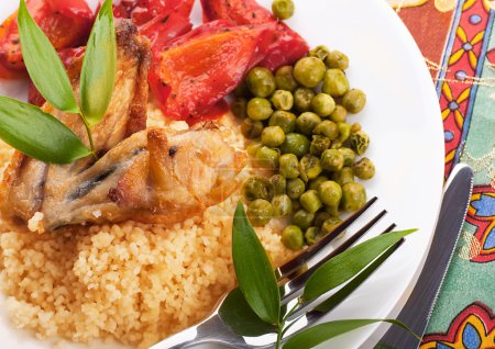 Couscous with green-stuffs and Arabic tableware