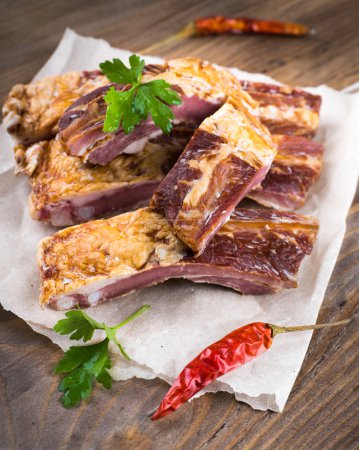 Smoked ribs with parsley leaves