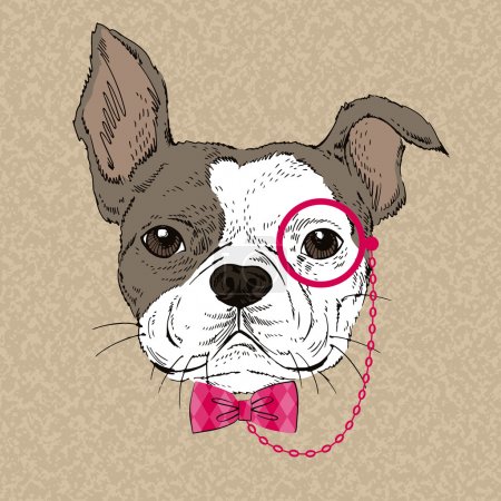 French Bulldog in Pink Tie Bow and Monocle