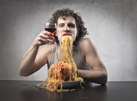 Man Gorging of Spaghetti