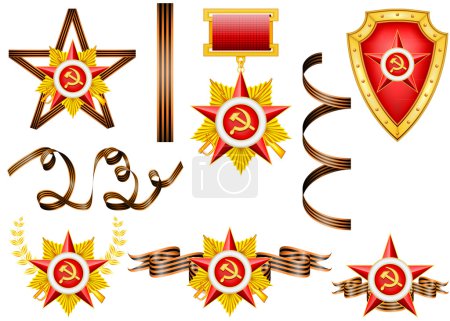 Vector set of military objects, related to 23 of February and Victory Day