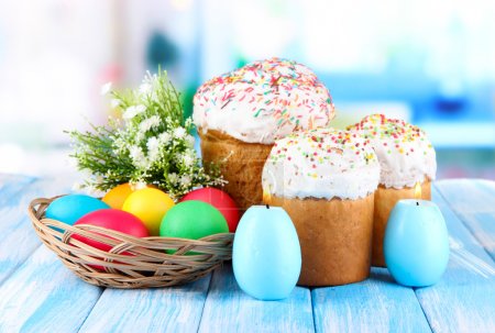 Easter cakes with colorful eggs