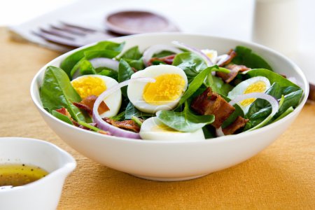 Bacon with egg and spinach salad