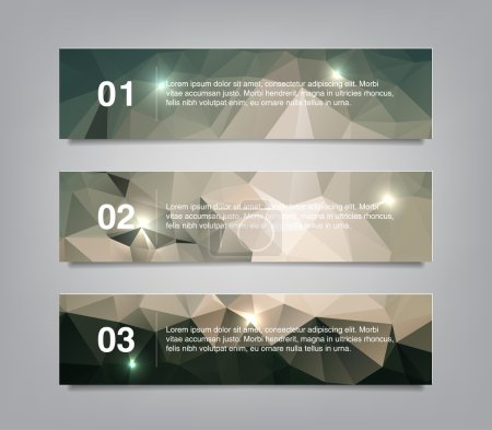 A set of three modern vector banners with polygonal background
