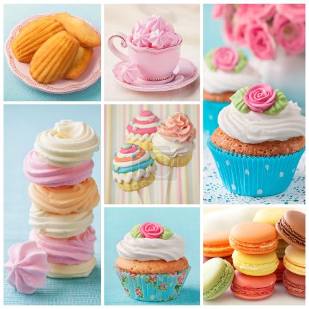 Pastel colored cakes collage