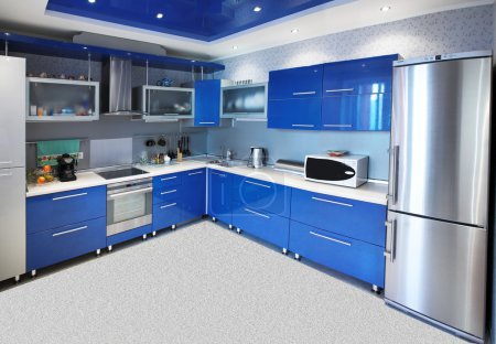 Modern kitchen interior in blue tones