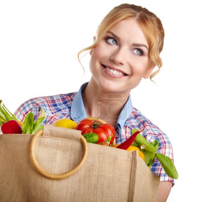 woman shopping for fruits and vegetables 