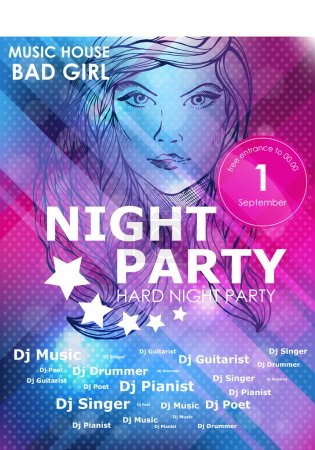Night party design poster with fashion girl