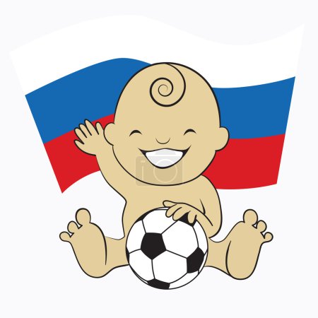 Baby Soccer Boy with Russia Flag Background :cartoon illustration