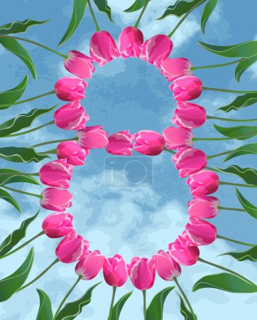 Womens Day card with tulips and sky