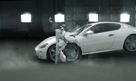 Picture presenting crashed expensive car