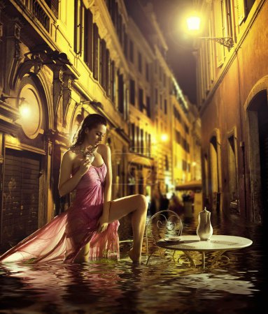 Pretty woman taking urban bath