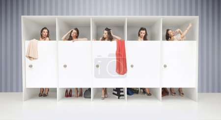 Five girls in changing rooms