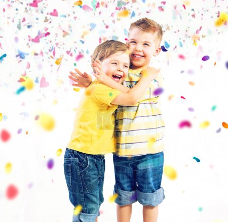 Two cute brothers enjoying colorful world