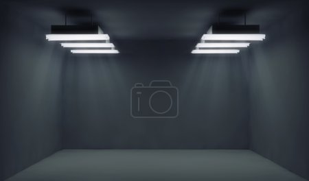 Empty dark room with lightrays