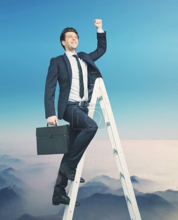 Ambitious businessman trying to get to the top