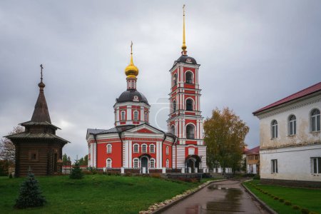 Trinity Cathedral in the Trinity-Sergius Varnitsky Monastery on a cloudy rainy day, Rostov the Great, Yaroslavl region, Russia